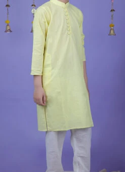 Yellow Cotton Solid Stitched Kurta Pyjama Festive Wear
