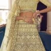 Yellow Crepe Embroidered N Stones A Line Lehenga Wedding Wear
