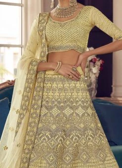 Yellow Crepe Embroidered N Stones A Line Lehenga Wedding Wear