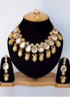 Yellow Designer Necklace Set Party Wear -C Bazaar Shop yellow designer necklace set jymmnikm1098 b