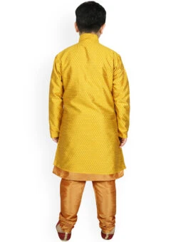 Yellow Dupion Silk Boys Kurta Pyjama Festive Wear 5 Yellow Dupion Silk Boys Kurta Pyjama Festive Wear -C Bazaar Shop yellow dupion silk boys kurta pyjama kbddmf5870 b