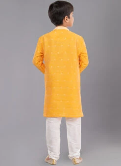 Yellow Dupion Silk Kids Kurta Pyjama Festive Wear -C Bazaar Shop yellow dupion silk kids kurta pyjama kdbkvs815 b