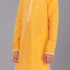 Yellow Dupion Silk Kids Kurta Pyjama Festive Wear