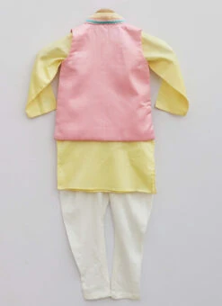 Yellow Dupion Silk N Cotton Embroidery Bandi Set Party Wear -C Bazaar Shop yellow dupion silk n cotton embroidery bandi set kdbdsof1039 b