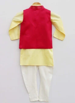 Yellow Dupion Silk N Cottton Bandi Set Party Wear -C Bazaar Shop yellow dupion silk n cottton bandi set kdbdsof1046 b