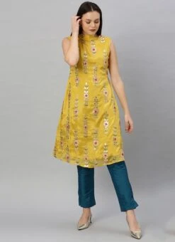 Yellow Embroidered Fabric Kurta Straight Pant Set Festive Wear 10 Yellow Embroidered Fabric Kurta Straight Pant Set Festive Wear -C Bazaar Shop yellow embroidered fabric kurta straight pant set KSBS01912106 u