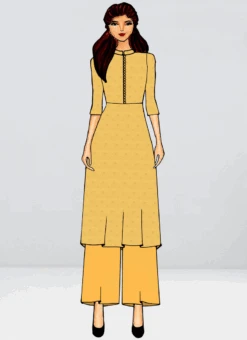 Yellow Embroidered Kurta N Palazzo Set Festive Wear -C Bazaar Shop yellow embroidered kurta n palazzo set KSBS01909743 b