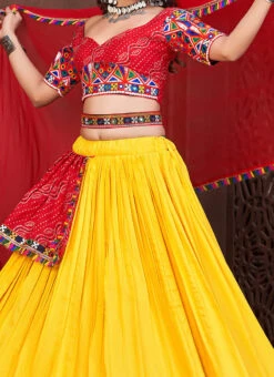 Yellow Rayon Bandhini Chaniya Choli Festive Wear