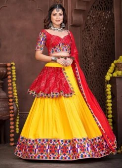 Yellow Rayon Bandhini Chaniya Choli Festive Wear -C Bazaar Shop yellow faux georgette bandhini chaniya choli ghsacw7520 u