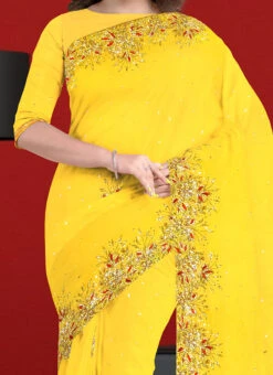 Yellow Georgette Designer Saree Festive Wear