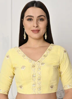 Yellow Georgette Embroidered Blouse Festive Wear -C Bazaar Shop yellow georgette embroidered blouse BLBS02307618 u
