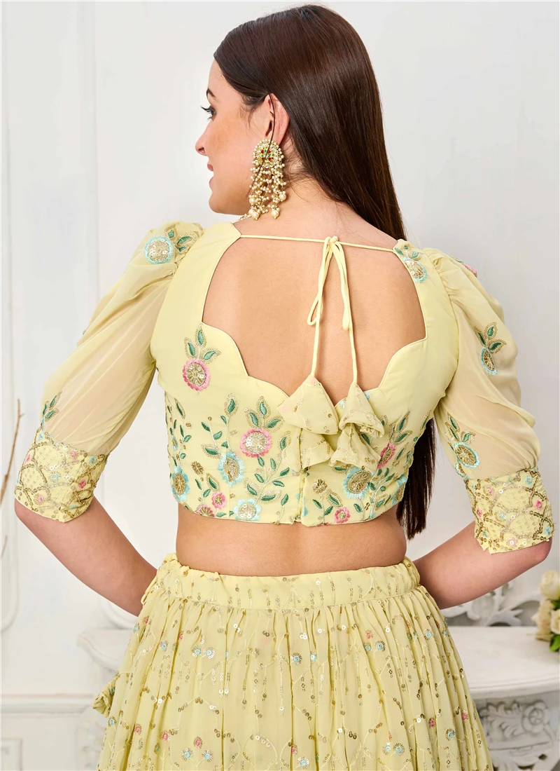 Yellow Georgette Embroidered Blouse Wedding Wear 1 Yellow Georgette Embroidered Blouse Wedding Wear