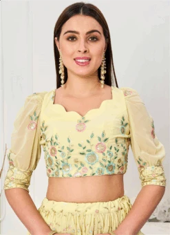 Yellow Georgette Embroidered Blouse Wedding Wear 6 Yellow Georgette Embroidered Blouse Wedding Wear -C Bazaar Shop yellow georgette embroidered blouse BLBS02307619 u