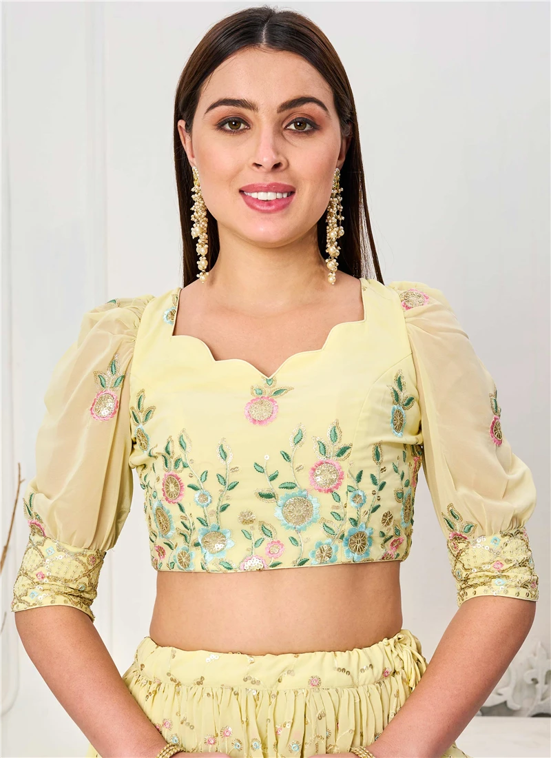 Yellow Georgette Embroidered Blouse Wedding Wear 3 Yellow Georgette Embroidered Blouse Wedding Wear - Image 3