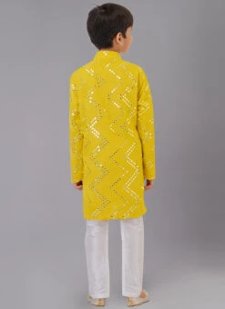 Yellow Georgette Mirror Embroidery Kurta Pyjama Party Wear -C Bazaar Shop yellow georgette mirror embroidery kurta pyjama kdbkvs837 b