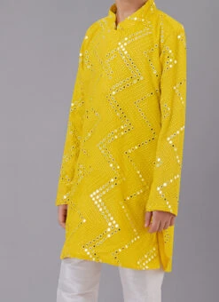 Yellow Georgette Mirror Embroidery Kurta Pyjama Party Wear