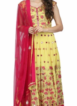 Yellow Georgette Thread Mirror Work Anarkali Suit Party Wear