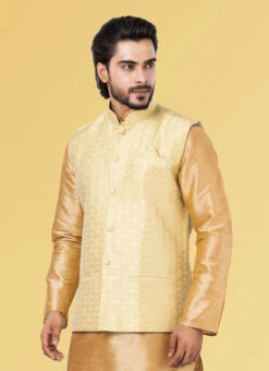 Yellow Jacquard Silk Nehru Jacket -C Bazaar Shop yellow jacquard silk nehru jacket jmkkvs455 b