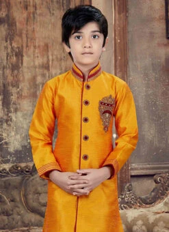 Mustard Kids Embroidered Kurta Pyjama -C Bazaar Shop yellow kids embroidered kurta pyjama kddss6045 b