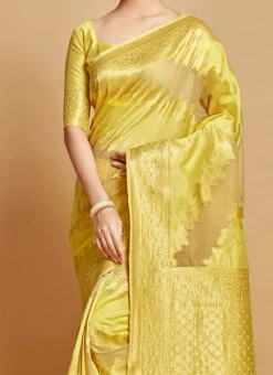 Yellow Linen Weaving Work Saree Festive Wear