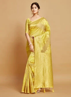 Yellow Linen Weaving Work Saree Festive Wear -C Bazaar Shop yellow linen weaving work saree sasacu9491 u
