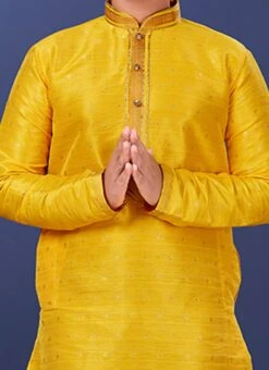 Yellow Mulberry Butti Silk Kurta Pyjama
