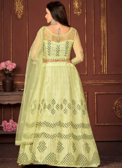Yellow Net Embroidered Umbrella Lehenga Party Wear -C Bazaar Shop yellow net embroidered umbrella lehenga ghsprt16929 b