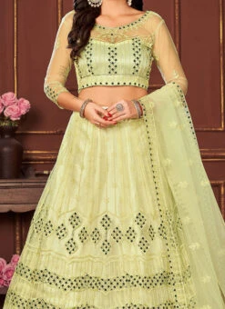 Yellow Net Embroidered Umbrella Lehenga Party Wear