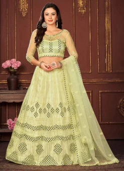 Yellow Net Embroidered Umbrella Lehenga Party Wear -C Bazaar Shop yellow net embroidered umbrella lehenga ghsprt16929 u