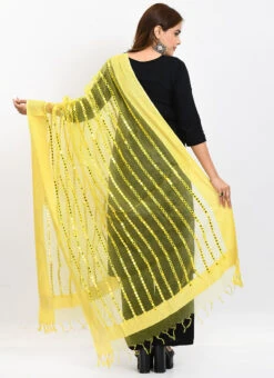 Yellow Organza Cotton Mirror Embroidery Dupatta Work Wear -C Bazaar Shop yellow organza cotton mirror embroidery dupatta dpdmimfd130 b