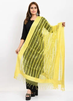 Yellow Organza Cotton Mirror Embroidery Dupatta Work Wear -C Bazaar Shop yellow organza cotton mirror embroidery dupatta dpdmimfd130 u