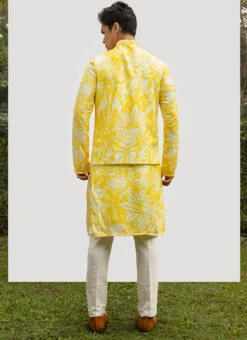 Yellow Pure Bam Silk Printed Jacket -C Bazaar Shop yellow pure bam silk printed jacket jmkksak39 b