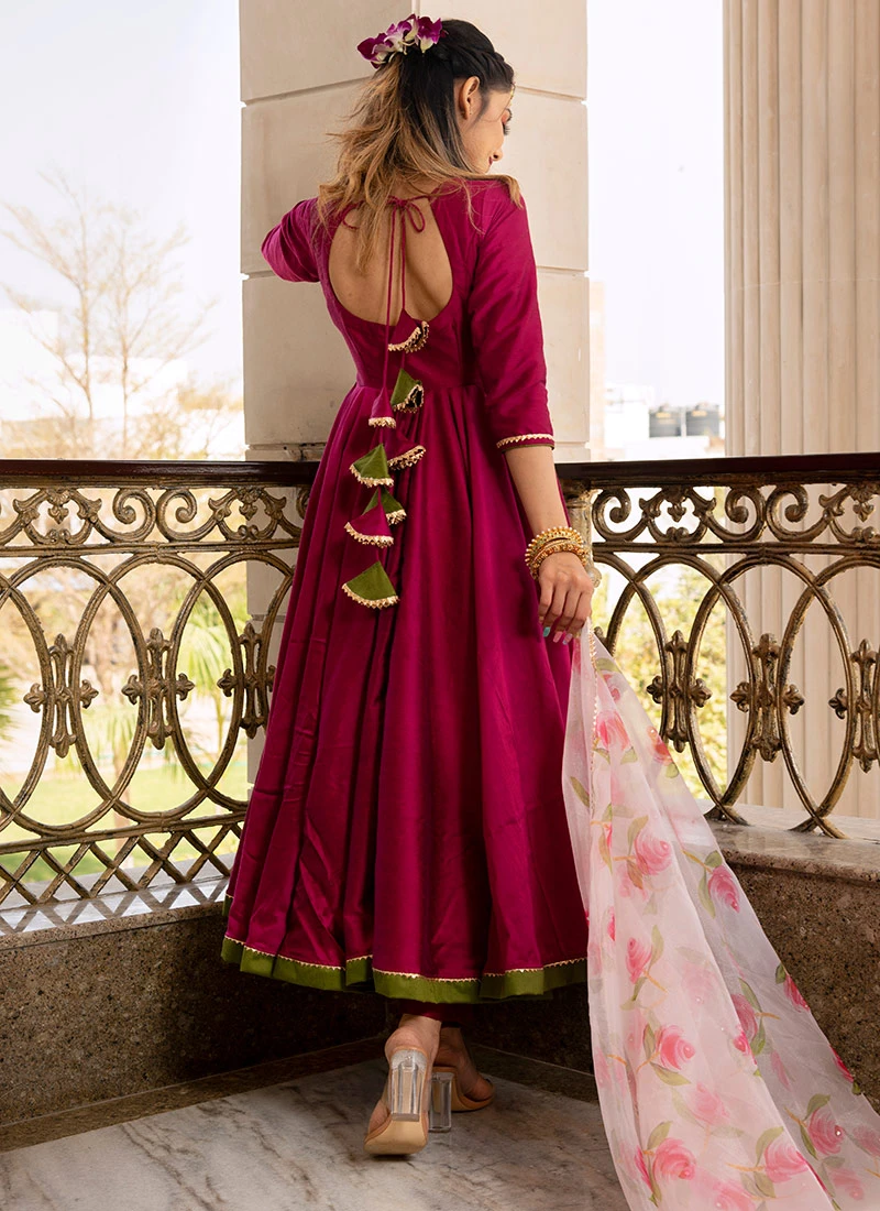 Magenta Pure Cotton Gota Patti Work Anarkai Suit Party Wear 4 Magenta Pure Cotton Gota Patti Work Anarkai Suit Party Wear - Image 4