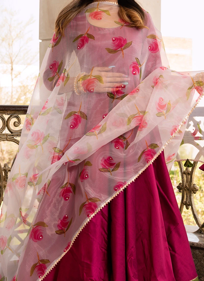 Magenta Pure Cotton Gota Patti Work Anarkai Suit Party Wear 1 Magenta Pure Cotton Gota Patti Work Anarkai Suit Party Wear