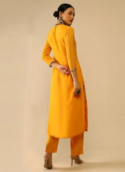 Yellow Pure Georgette Embroidered Kurta Straight Pant Set Party Wear -C Bazaar Shop yellow pure georgette embroidered kurta straight pant set krsdvcsvks51 b
