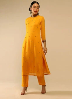 Yellow Pure Georgette Embroidered Kurta Straight Pant Set Party Wear -C Bazaar Shop yellow pure georgette embroidered kurta straight pant set krsdvcsvks51 u
