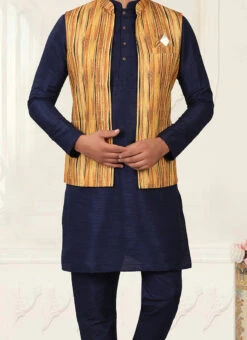 Yellow Rayon Digital Printed Nehru Jacket