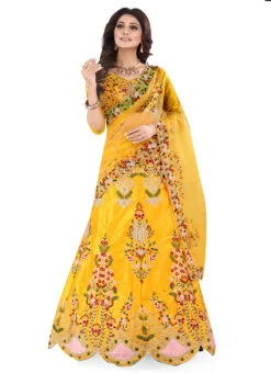 Yellow Satin Embroidered N Stones A Line Lehenga Party Wear 6 Yellow Satin Embroidered N Stones A Line Lehenga Party Wear -C Bazaar Shop yellow satin embroidered n stones a line lehenga ghsyenmt10 u