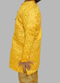 Yellow Silk Brocade Kurta Pyjama Party Wear