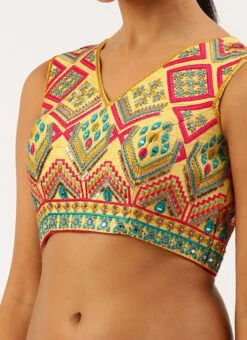 Yellow Silk Embroidery Work Blouse Party Wear