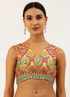 Yellow Silk Embroidery Work Blouse Party Wear -C Bazaar Shop yellow silk embroidery work blouse blspfb166y u
