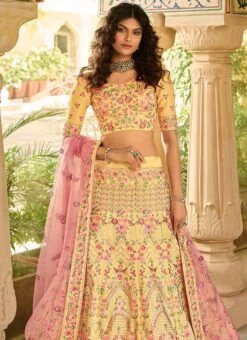 Yellow Soft Silk Sequins Embroidery Umbrella Lehenga Wedding Wear -C Bazaar Shop yellow soft silk sequins embroidery umbrella lehenga ghsak42117210 b