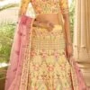 Yellow Soft Silk Sequins Embroidery Umbrella Lehenga Wedding Wear