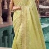 Yellow Viscose Chanderi Georgette Embroidery N Zari Work Saree Party Wear