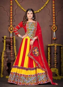 Yellow Rayon Mirror Chaniya Choli Festive Wear -C Bazaar Shop yellow viscose mirror chaniya choli ghsacw7522 u