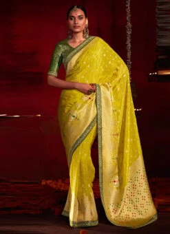Yellow Zari Woven Banarasi Silk Saree Festive Wear Party Wear 6 Yellow Zari Woven Banarasi Silk Saree Festive Wear Party Wear -C Bazaar Shop yellow zari woven banarasi silk saree saska3690135 u