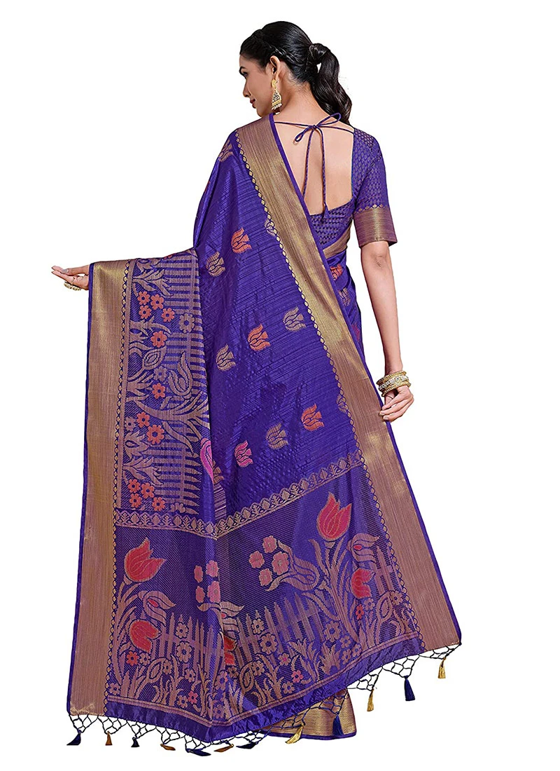 Zari Royal Blue Kanjeevaram Silk Saree Festive Wear 4 Zari Royal Blue Kanjeevaram Silk Saree Festive Wear - Image 4
