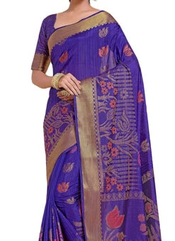 Zari Royal Blue Kanjeevaram Silk Saree Festive Wear