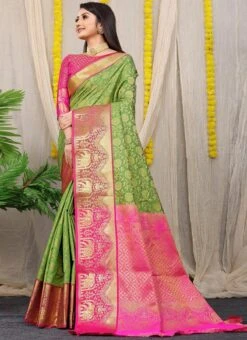 Zari Weaving Green Color Patola Silk Saree Festive Wear -C Bazaar Shop zari weaving green color patola silk saree sasom110969 u