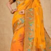 Zari Weaving Organza Orange Color Saree Party Wear